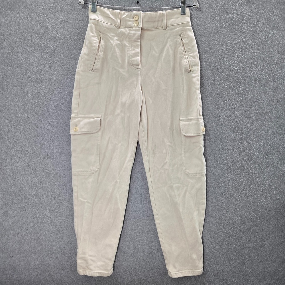 Wilfred Free Women Pants 6 Beige Cargo Pockets High Rise Button Fly 29 in Inseam